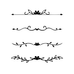 Aufkleber - Gold text dividers doodle set. Wedding decorative elements. ornament, borders, floral, vintage line separators. Hand drawn vector illustration isolated on white background. Set page dividers.

