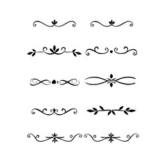 Aufkleber - Gold text dividers doodle set. Wedding decorative elements. ornament, borders, floral, vintage line separators. Hand drawn vector illustration isolated on white background. Set page dividers.
