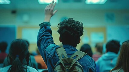 Poster - A student raises their hand in a classroom setting
