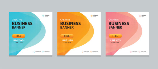 Poster - Set of Editable square business web banner design template. Suitable for social media post, instagram story and web ads. Vector illustration with Space to add pictures.