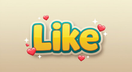 Poster - Cute Cartoon 'Like' Text with Hearts Fun Vector Graphic