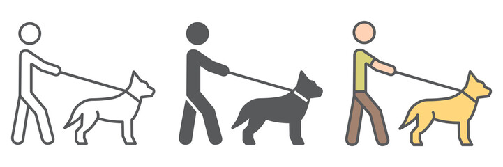 Aufkleber - Blind man with guide dog icon collection, disability and pet, blind with guide dog sign vector set graphics, editable stroke linear icon, eps 10