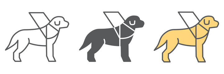 Aufkleber - Guide dog icon collection, disability and labrador, service dog sign vector set graphics, editable stroke linear icon, eps 10