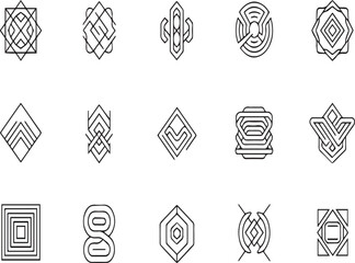 Aufkleber - Set of fifteen abstract geometric symbols in line art style