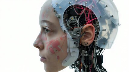 Poster - A close-up shot of a person wearing a robot head, ideal for sci-fi or futuristic concepts