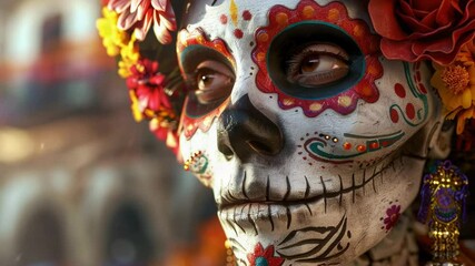 Aufkleber - A close-up shot of someone wearing a skull mask, great for adding a touch of mystery or horror to your design