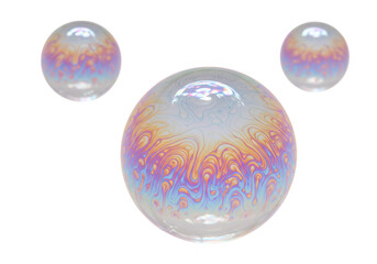 Poster - Three iridescent soap bubbles with rainbow colors isolated on transparent background
