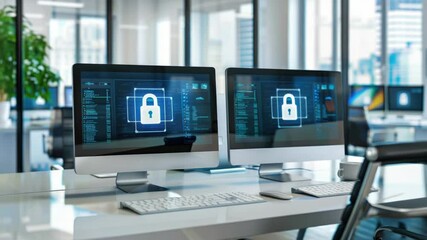 Poster - Two computer monitors placed side by side on a desk
