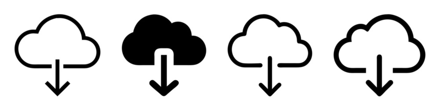Cloud download icon set, various styles
