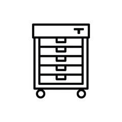 Poster - Simple black line drawing icon of a five drawer rolling cart