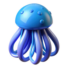 Aufkleber - Stylized 3 D render of a cartoon jellyfish with a blue bell and tentacles, featuring rounded shapes and glossy texture isolated on a transparent background