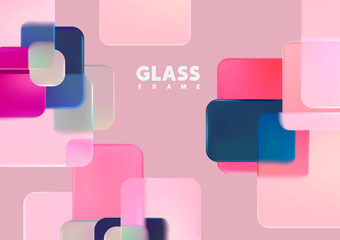 Fototapete - 3D squares and rectangles in glass morphism style. Transparent background with geometric shapes.