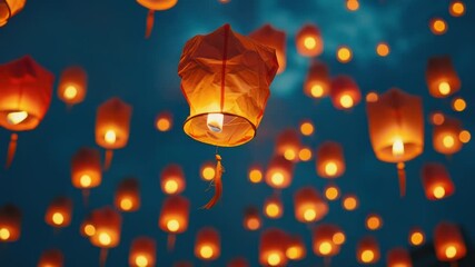 Fototapete - Colorful paper lanterns floating in the air, great for celebrations and festivals