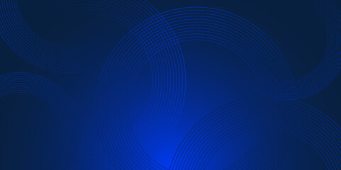 Aufkleber - Abstract circle lines on dark blue gradient background. Geometric stripe line art design. Futuristic technology concept. Horizontal banner template. vector background, backdrop, graphic, tech.	