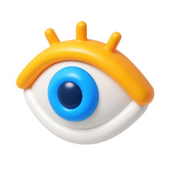 Poster - 3d icon in plastic style featuring a colorful eye design with vibrant orange, blue, and white elements, representing creativity and modern digital graphics