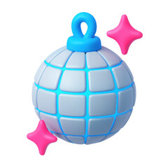 Poster - 3d icon in plastic style depicting a glossy, blue and pink decorative orb with a grid pattern, set against a black backdrop, highlighting modern design aesthetics and playful creativity