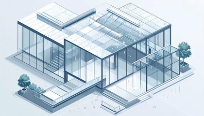 Poster - Modern Isometric Atrium Design with Glass Details and Dew Effects