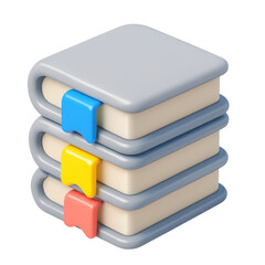 Poster - 3d icon in plastic style depicting a stack of colorful books with bookmarks, representing knowledge, education, and learning resources for various uses