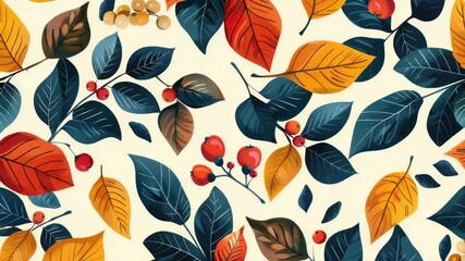 Poster - A close-up shot of a natural leaf and berry pattern on a white background