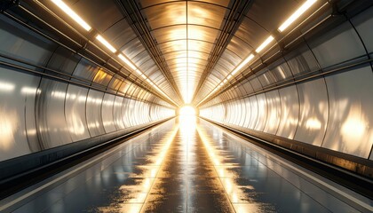 Poster - Glowing Tunnel with Shimmering Surface in Golden Hour Light