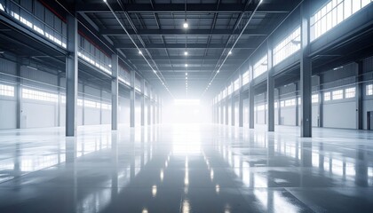 Poster - Atmospheric Warehouse Interior with Fog and Diffused Light Effects
