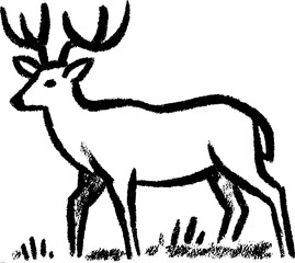 Fototapete - Tranquil deer in forest sketch for nature design