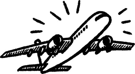 Fototapete - Dynamic jet airplane view from below in black sketch style