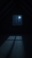 Wall Mural - moonlit window in dark attic.