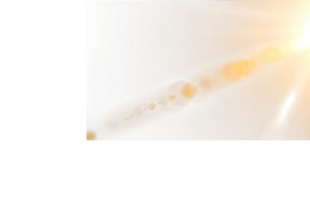 Poster - A bright sun flare with optical lens effect creates a warm and shiny glow on a white background