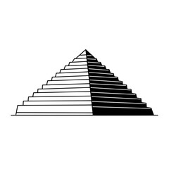 Poster - Half-Black-Half-White Pyramid: A striking graphic illustration of a pyramid divided into two distinct halves, one black and one white, symbolizing duality, contrast, or balance.