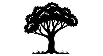 Poster - Silhouette Tree: A majestic silhouette of a large tree stands tall against a blank background, its branches reaching towards the sky.  Its strong trunk and lush canopy suggest strength and resilience.