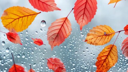 Poster - A bunch of red and yellow leaves hang from the window, creating a cozy atmosphere