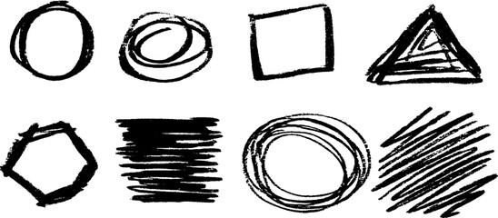 Aufkleber - Hand-drawn geometric shapes and lines with black crayon texture for design
