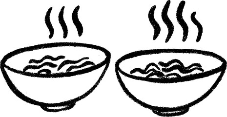 Fototapete - Cozy noodle shop sketch with steaming bowls for culinary art design