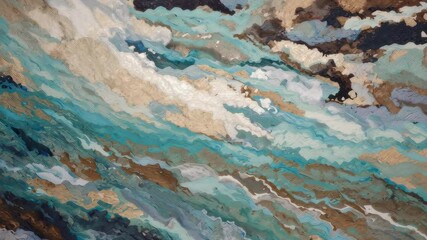 Poster - Dynamic Abstract Ocean Waves with Turquoise and Gold Tones for Modern Home Decor and Art Prints
