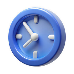 Fototapete - Modern blue alarm clock with white hands and markers isolated on transparent background