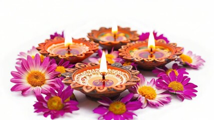 Poster - A group of small candles surrounded by flowers, ideal for wedding decorations or intimate events