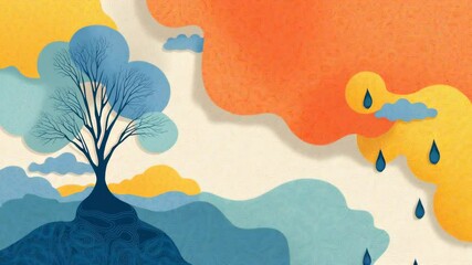 Poster - Abstract Landscape with Colorful Clouds and Tree, Nature Inspired Design for Modern Art