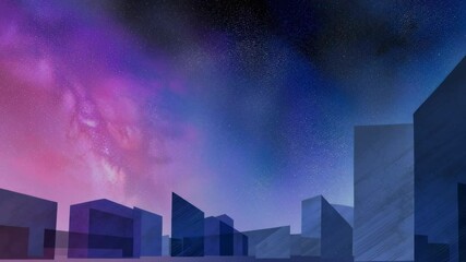 Poster - Abstract Urban Skyline with Colorful Night Sky and Geometric Shapes in Modern Cityscape