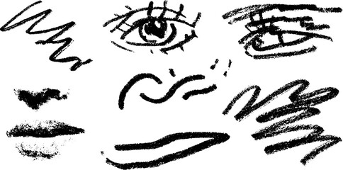 Aufkleber - Abstract expressions: sketchy eye and whispering face art with dynamic scribbles