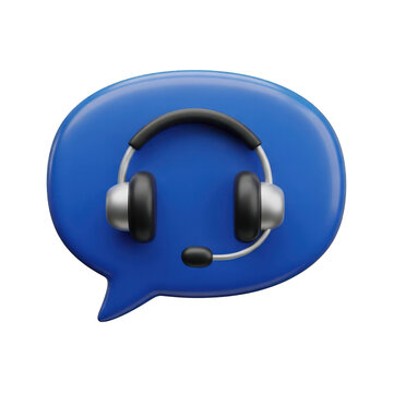 3D Rendered Blue Speech Bubble With Headset Representing Customer Service on Transparent Background