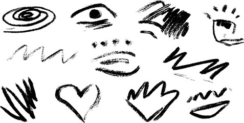 Poster - Abstract black and white doodle artwork with spiral eye and melting face sketch