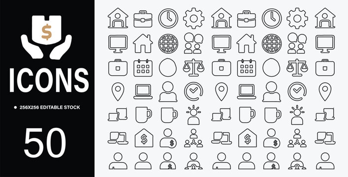 Collection of Fifty Business and Finance Related Outline Icons for Web Design