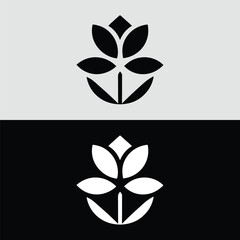 Poster - A stylized flower with geometric leaves and petals creates a simple, elegant design isolated on white background
