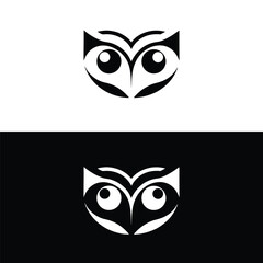 Poster - Two abstract owl logos are displayed in black and white, featuring geometric designs and stylized eyes for a modern and minimalist look