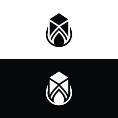 Poster - Two abstract cube logos are displayed in black and white, featuring geometric designs and stylized water drop elements for a modern and minimalist look