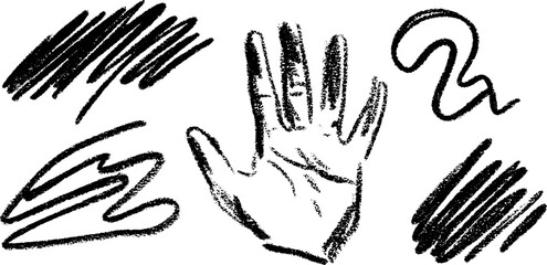 Aufkleber - Artistic sketch of tiny hand signs and gripping hand for creative design