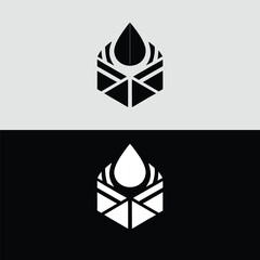 Poster - A modern abstract logo design featuring a stylized water drop within a geometric hexagonal shape, presented in contrasting black and white