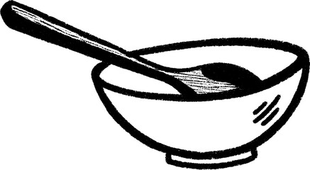 Fototapete - Crayon sketch of wooden spoon resting on mixing bowl edge for kitchen art