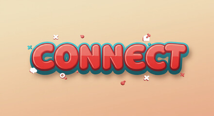 Fototapete - Connect Bold 3D Text Effect Design for Communication and Social Media